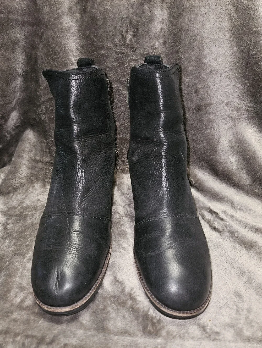 Sorel Cate Black Waterproof Leather Suede Zip-Up Ankle Booties Block Heel 7.5
